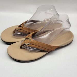 Vionic Flip Flops Womens 11 Aloe Brown Slides Thong Comfort Casual Flat shoes ma